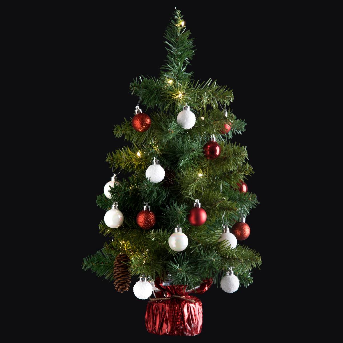 Kerstboom H50 cm met versieringen en koperkleurige lichtslinger met 20 LED's