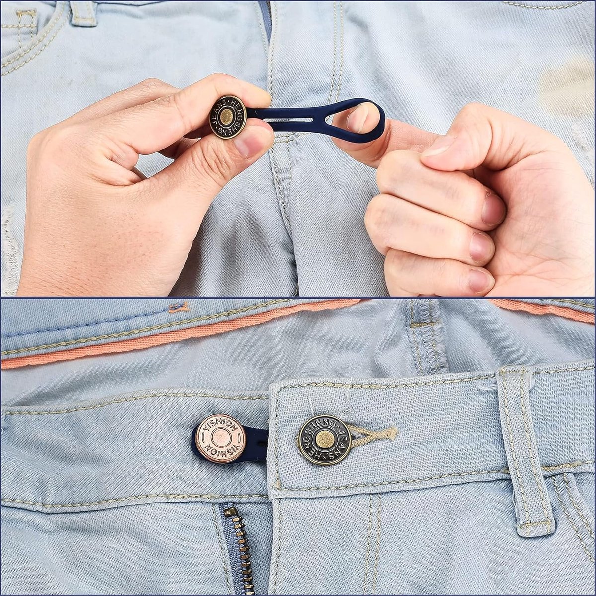 Set van 6 taillebandverlengers – Verstelbare verlengers voor broeken en jeans – Unisex elastische tailleverlengers -Geschikt voor zwangerschapskleding -Verlengers met knoopsluiting (niet naaien nodig) om de taillemaat aan te passen – foto 3