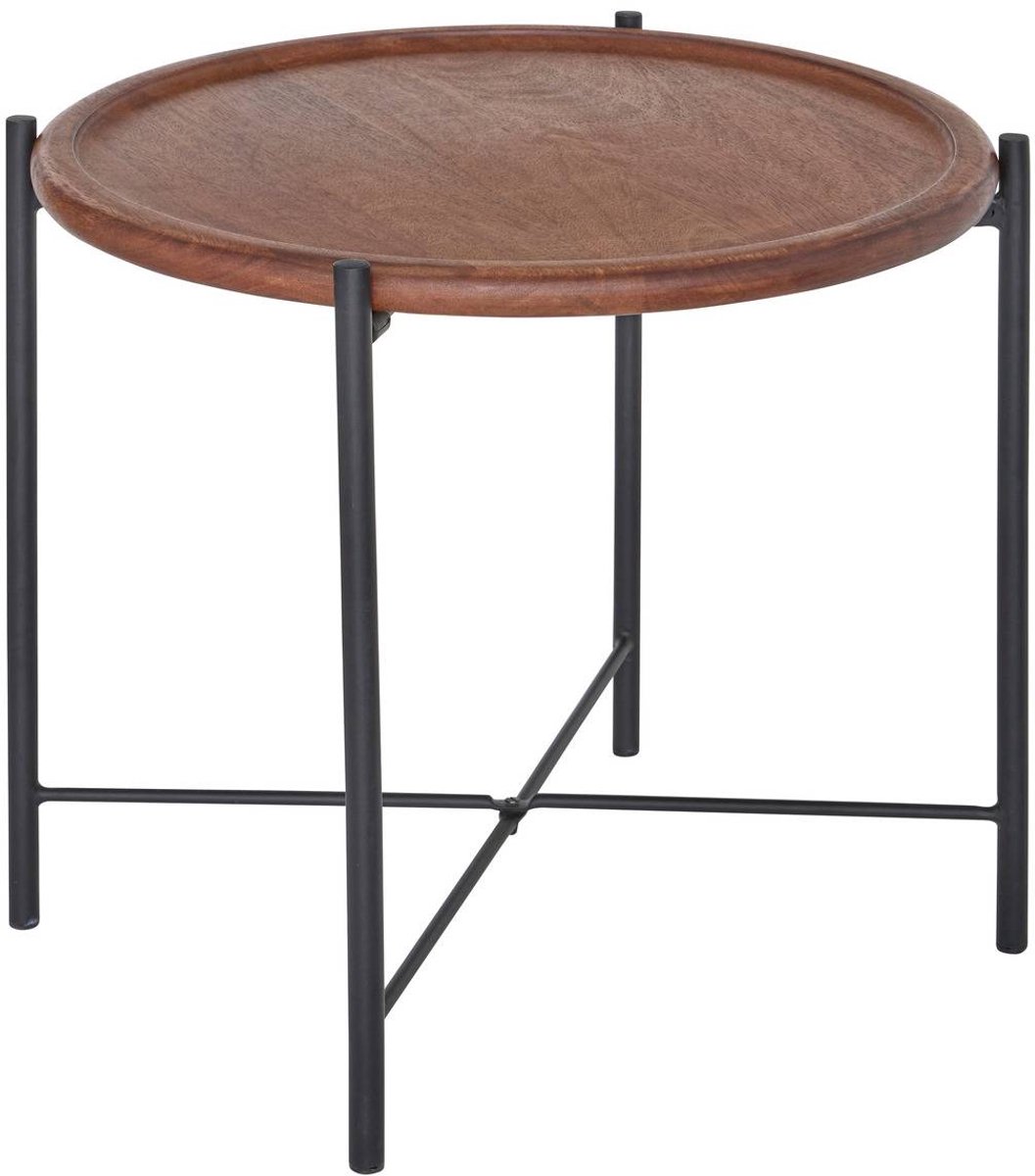 Ronde bijzettafel met mangohouten blad en stalen onderstel METSA