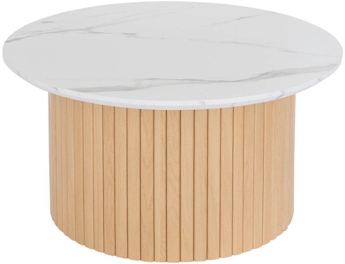 Salontafel met marmerlook en houten lattenonderstel van HOMELYA