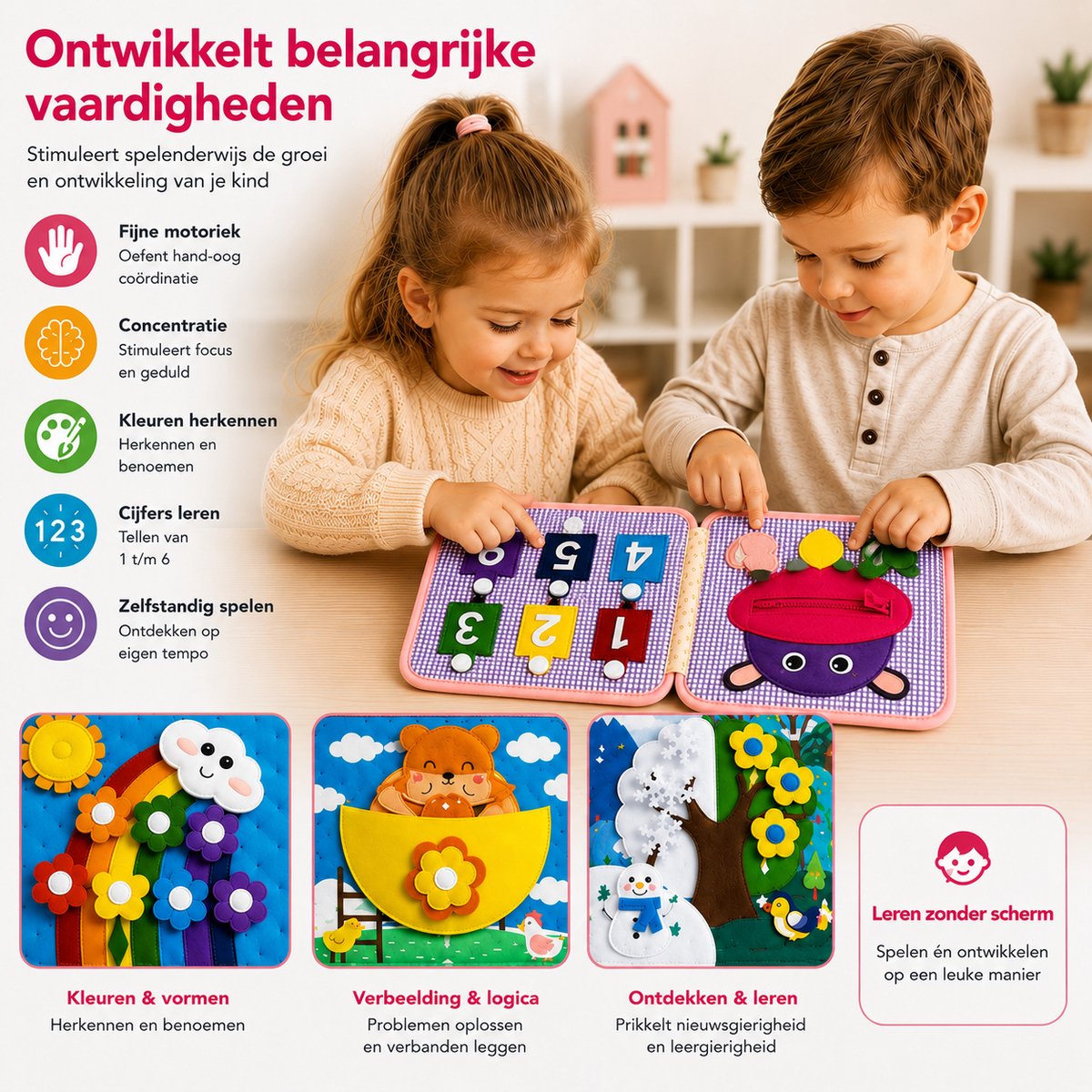 Joyage Busy Board Boek - Montessori activeitenboek voor onderweg in de auto - Busy book - Sensorisch speelgoed 3 jaar montessori speelgoed - Meisjes speelgoed jongens speelgoed peuter speelgoed 2 jaar - Kinderspeelgoed 1 jaar 3 jaar Activiteitenbord — afbeelding 5