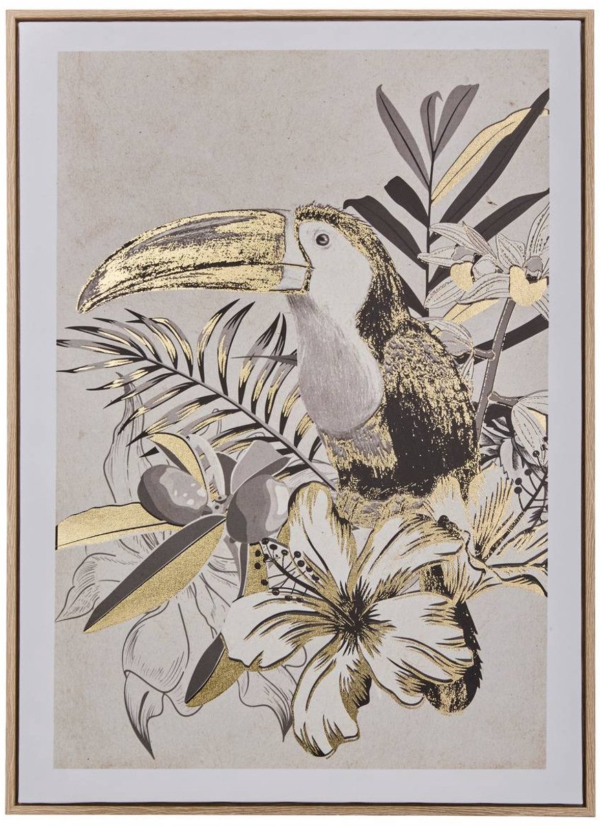 Ingelijst schilderij met afbeelding van een goudkleurige tropische vogel RAFI