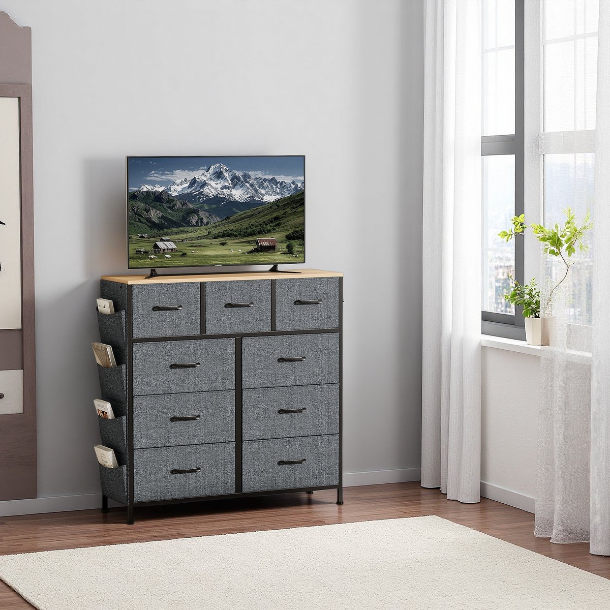 Ladenkast van Stof met Negen Vakken, Voorzien van Handgrepen en een Metalen Frame; Geschikt voor Slaapkamers, Woonkamers, Gangen en Kantoren