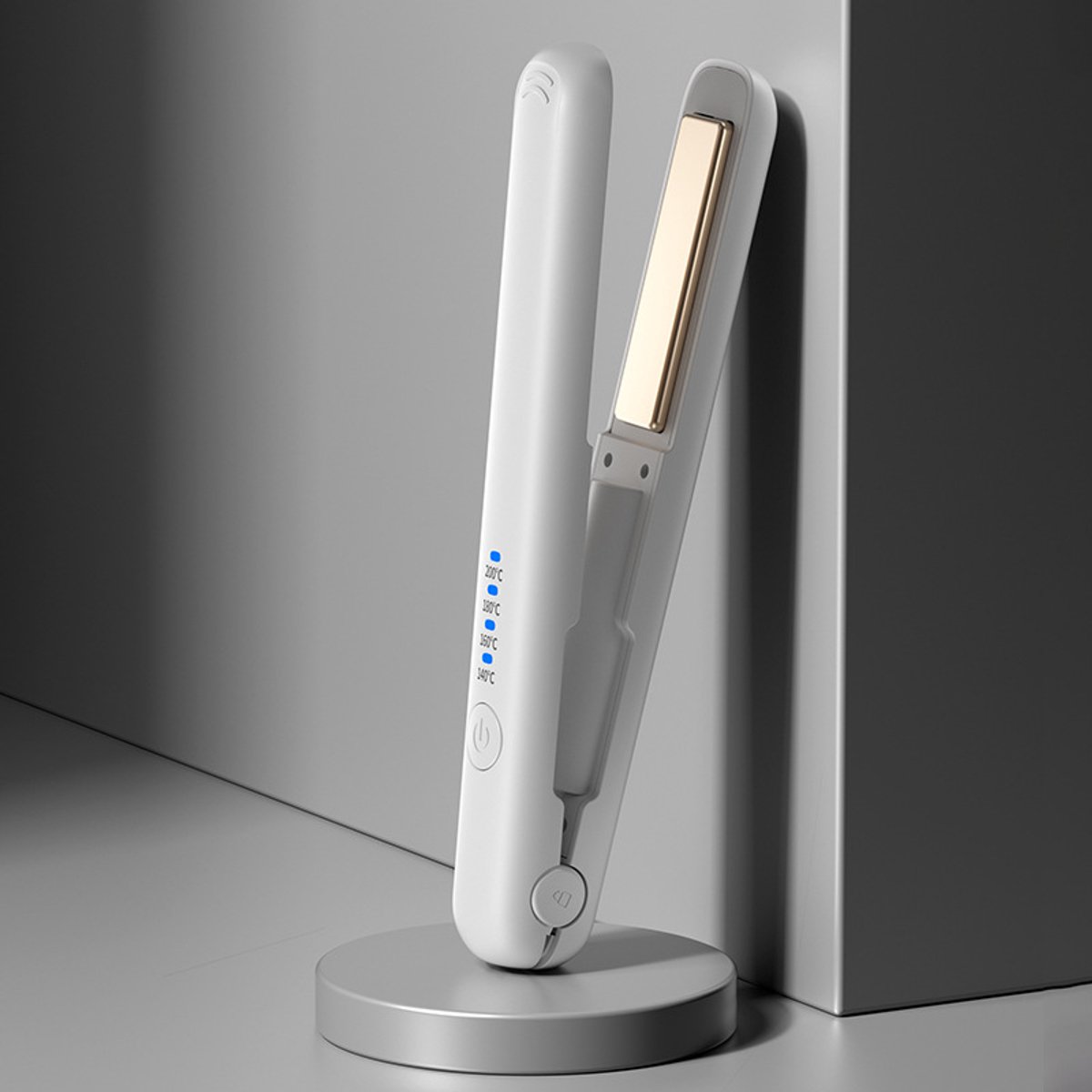 Mini stijltang draadloos, 2-in-1 reisstijltang Mini met 4 temperaturen stijltang krullen en gladstrijken met LCD-display Draagbare reisstijltang met USB-C opladen, 30s snel opladen （Wit）