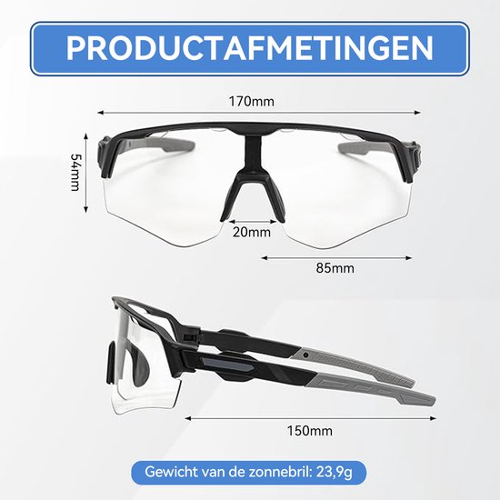 Zelfverkleurende sportfietsbril voor heren en dames - UV400 fietszonnebril - geschikt voor racefiets en mountainbike - hardloopbril — afbeelding 4
