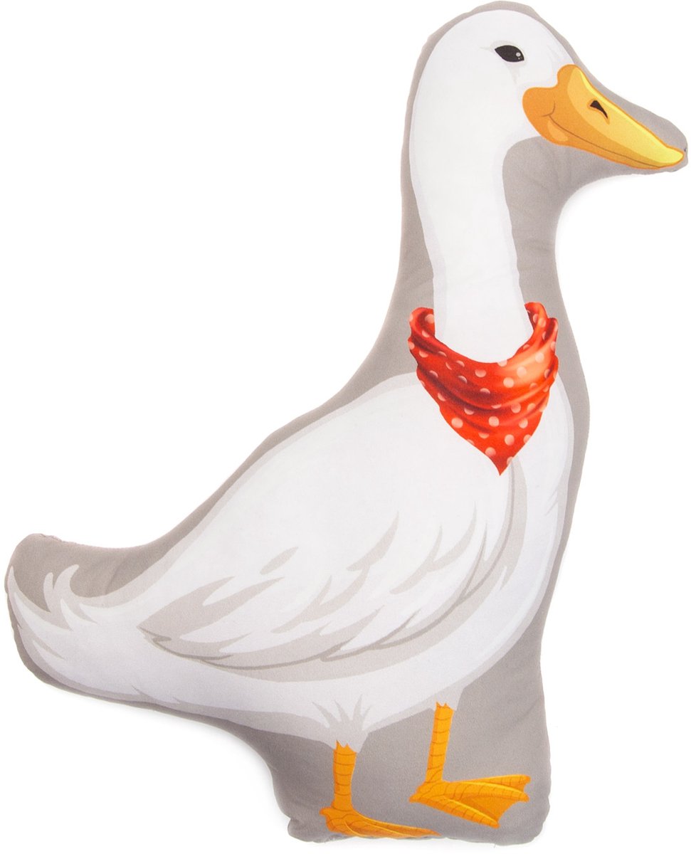 Gans met Sjaaltje - Kinderkussen / Knuffelkussen - Figuurvorm - Wit - Dubbelzijdig Bedrukt