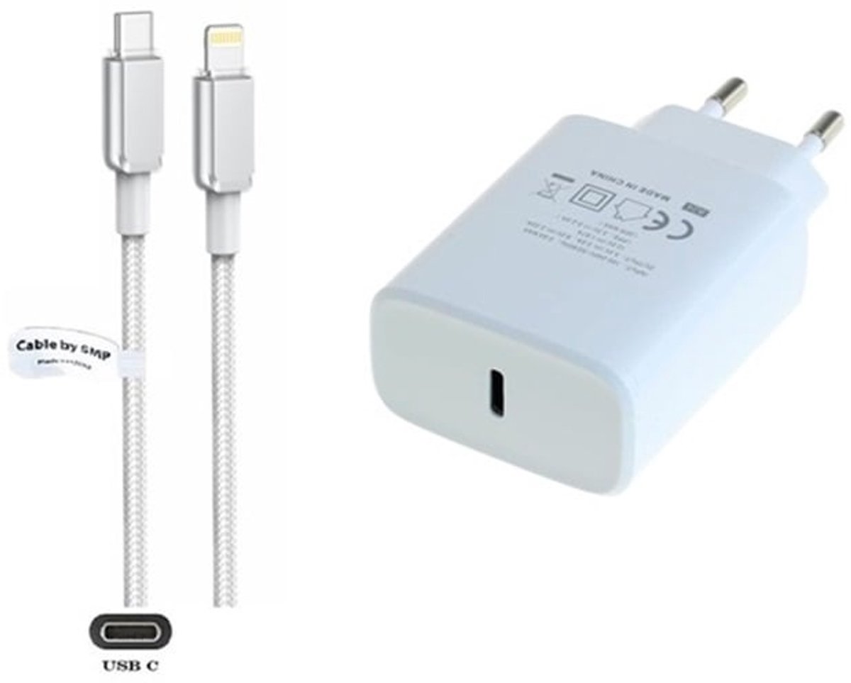 OneOne 20W snellader en screenprotector van glas voor iPhone 12 Pro + 0,9m USB C naar Lightning kabel. PD lader. Universele oplader adapter. Glazen screenprotector past op Apple iPhone 12 Pro