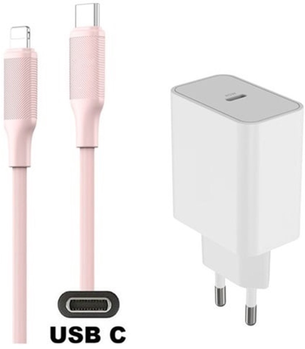 OneOne 45W super snellader en screenprotector van glas voor iPhone 12 + 1,0m USB C naar Lightning kabel. PD lader. Universele oplader adapter. Glazen screenprotector past op Apple iPhone 12