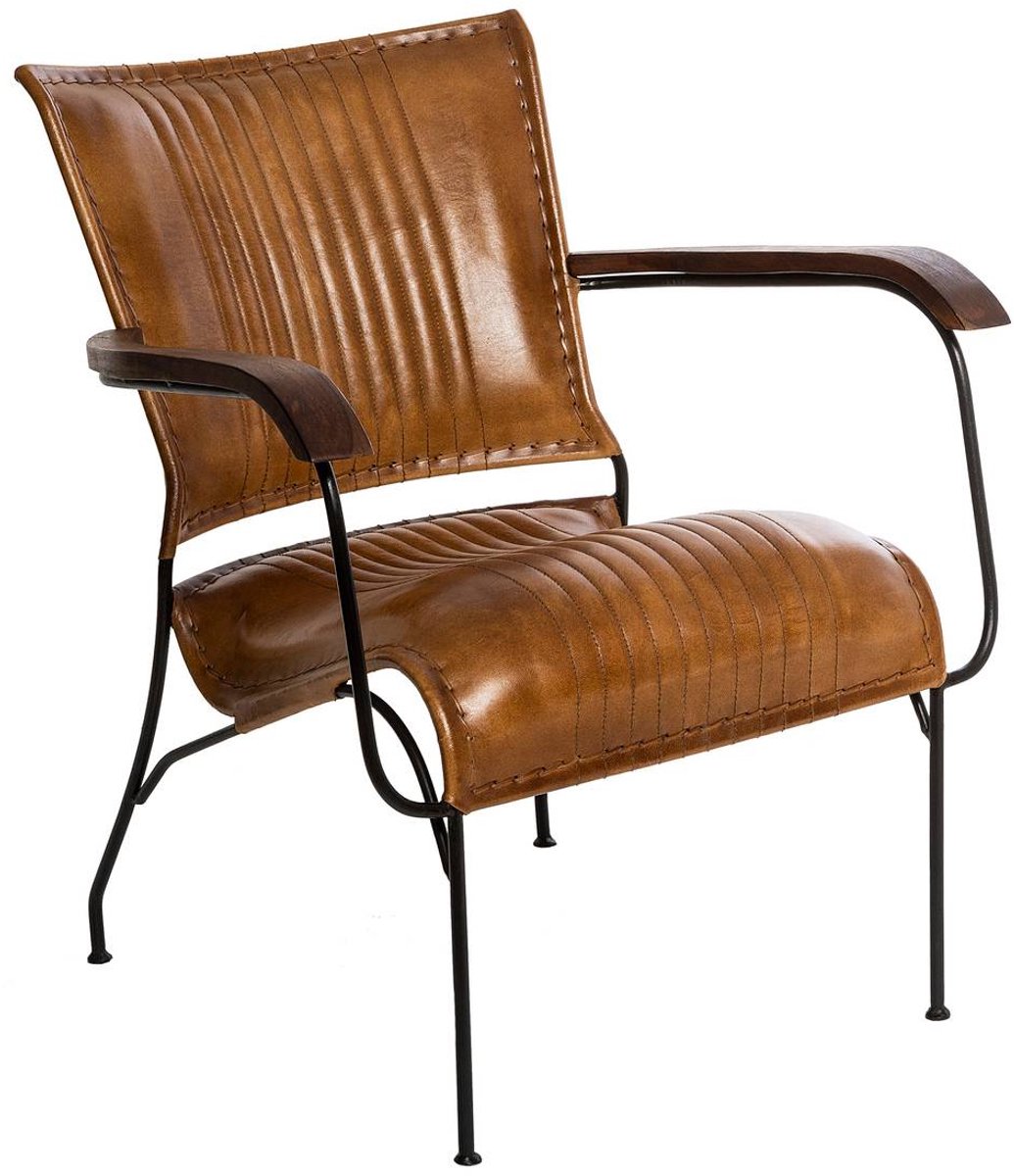 Fauteuil van cognackleurig leer met metalen frame HOPER