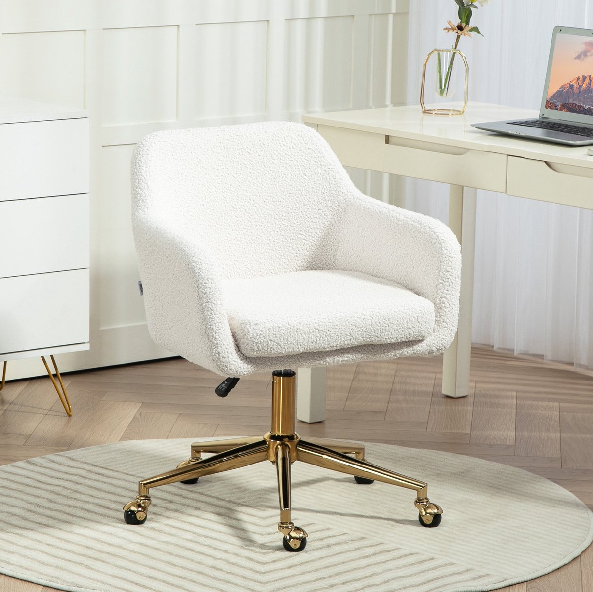 COVREO Bureaustoel 60x61x79-88 cm cremewit, stof met vaste armleuningen