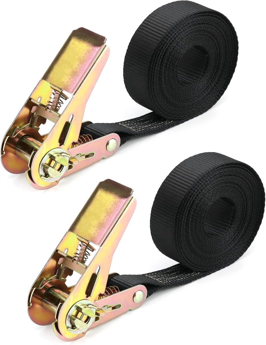 Ronte - Set van 2 ratelriemen van 6 meter x 25 mm voor motor, auto, aanhanger - Praktisch en stevig.