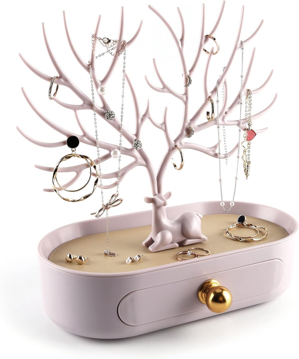 SnelShoppen - Antler Sieradenhouder met Aluminium Handvat, Boom Toren Rack Voor Ringen Oorbellen Hangers Armbanden, Herten Hoorn Sieradenstand met Opb