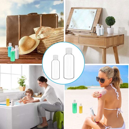 SnelShoppen - 10-delige Reisset met Levensmiddelenflessen – Transparante Plastic Leeg Flesjes, Lekvrije Reishouders voor Vloeistoffen, 50ml & 100ml, M — afbeelding 4