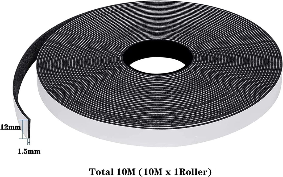 SnelShoppen - Zelfklevende Afdichtband voor Deuren en Ramen, 12mm x 1.5mm x 10m, Geluidsisolatie, Waterdicht, Zwart, Ideaal voor Badkamer, Keuken, Air