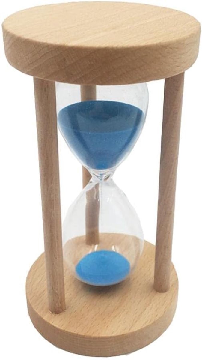 SnelShoppen - Zandloper van Glas en Hout Blauw voor Kinderen - Educatieve Decoratie, 30 Minuten Timer voor Keuken, Klaslokaal en Spellen