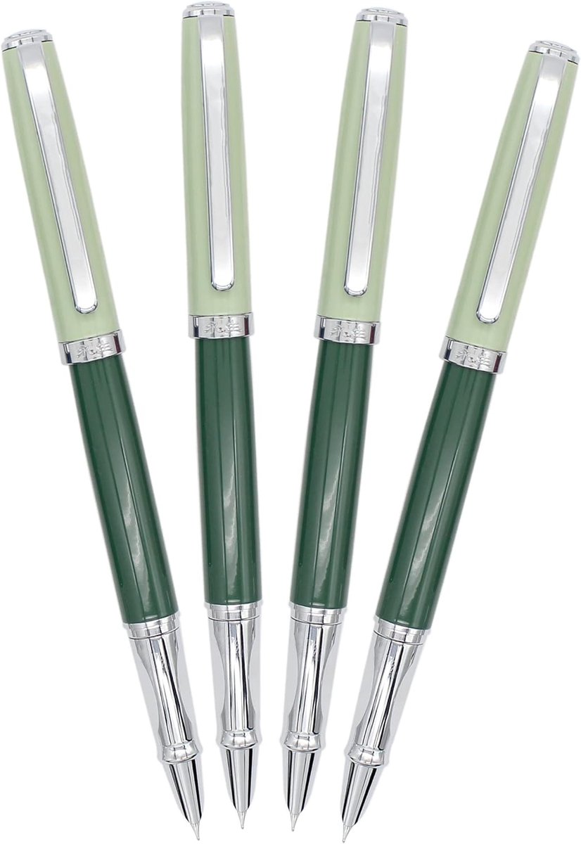 SnelShoppen - 4 Stuks Morandi Kleurrijke Metalen Vulpen met Inktconverter, Fijne Nib, Groen, Perfect voor Schrijven, Creatief, Kantoor en Cadeau
