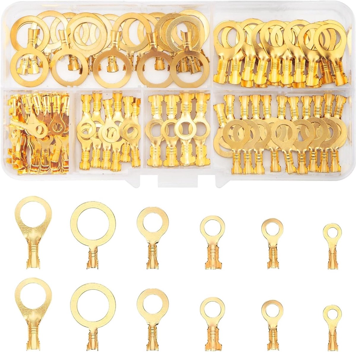 SnelShoppen - 160 Stuks Ring Lugs Set, Messing Ring Ogen, Ronde Kabel Verbinders, Geïsoleerde Kabel Lussen M3, M4, M5, M6, M8, M10 voor Auto, Motorfie