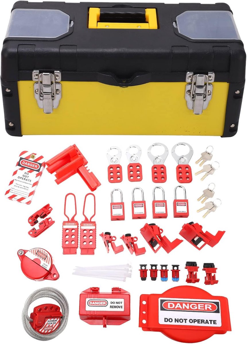 SnelShoppen - Elektrische Lockout Tagout Kit, Professionele Veiligheidspadlocks Set met Gereedschapskoffer, Hittebestendige Lock Out Tag Out Kits, Sta