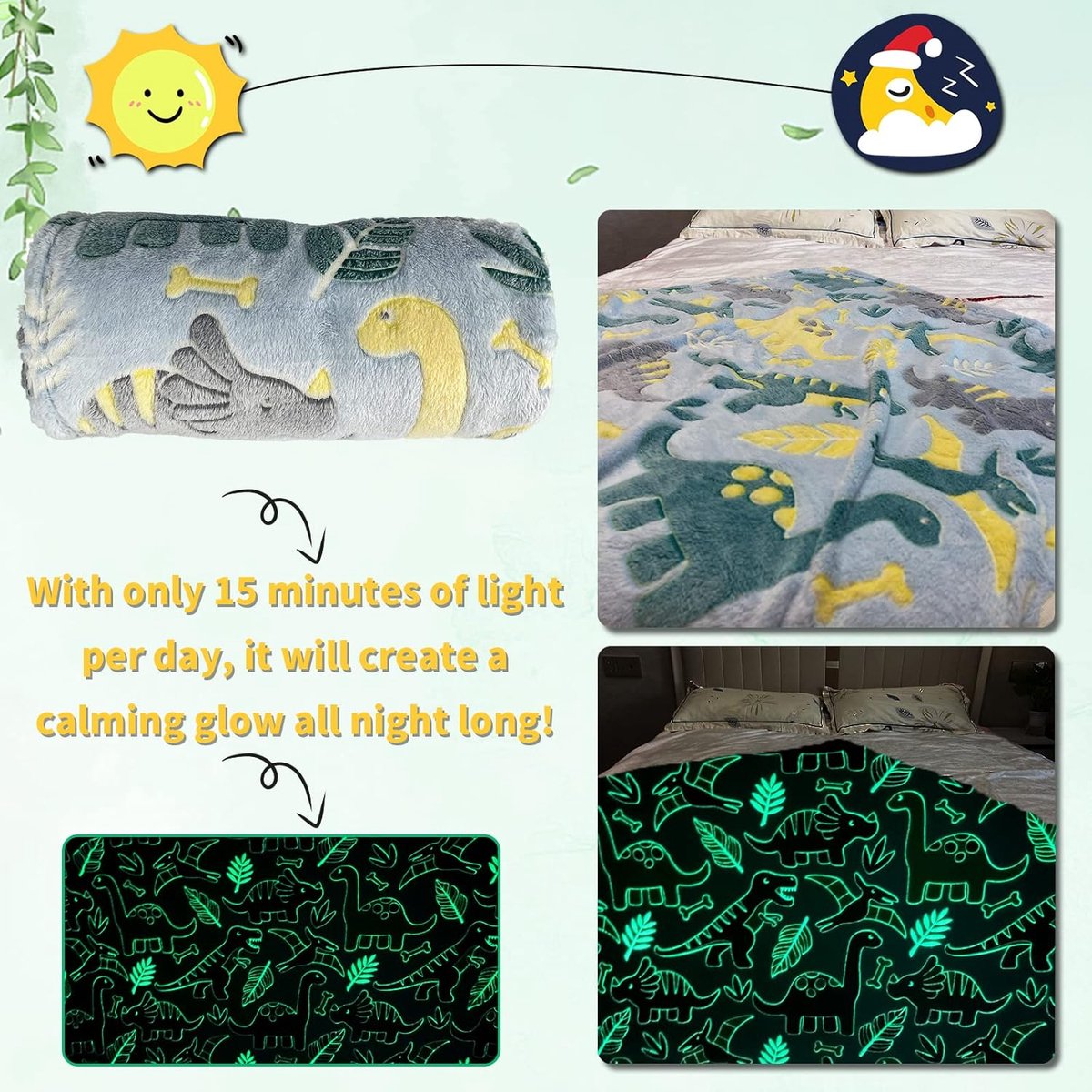 Dino Dekentje voor Kinderen 130 x 150 cm - Fluffy Microfiber - Licht in het Donker - ShopVlot