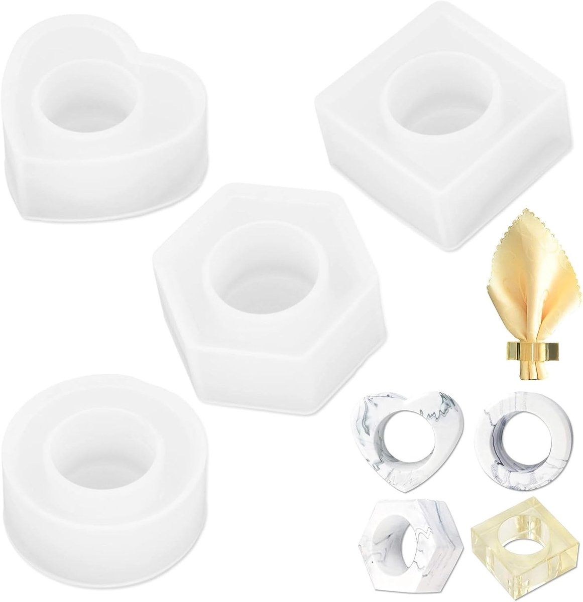 SnelShoppen - Set van 4 Servetringen Harts- en Hexagonaalvorm Silicone Mal, Epoxy Resin Mold voor DIY Ambachten, Decoratie voor Feest, Diner en Bruilo