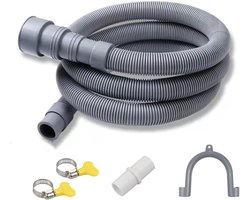 SnelShoppen - 3 m Afvoerslang Verlenging, Grijs, PVC+TPR, Universeel, Inclusief Adapters en Klemmen, Voor Wasmachine en Vaatwasser