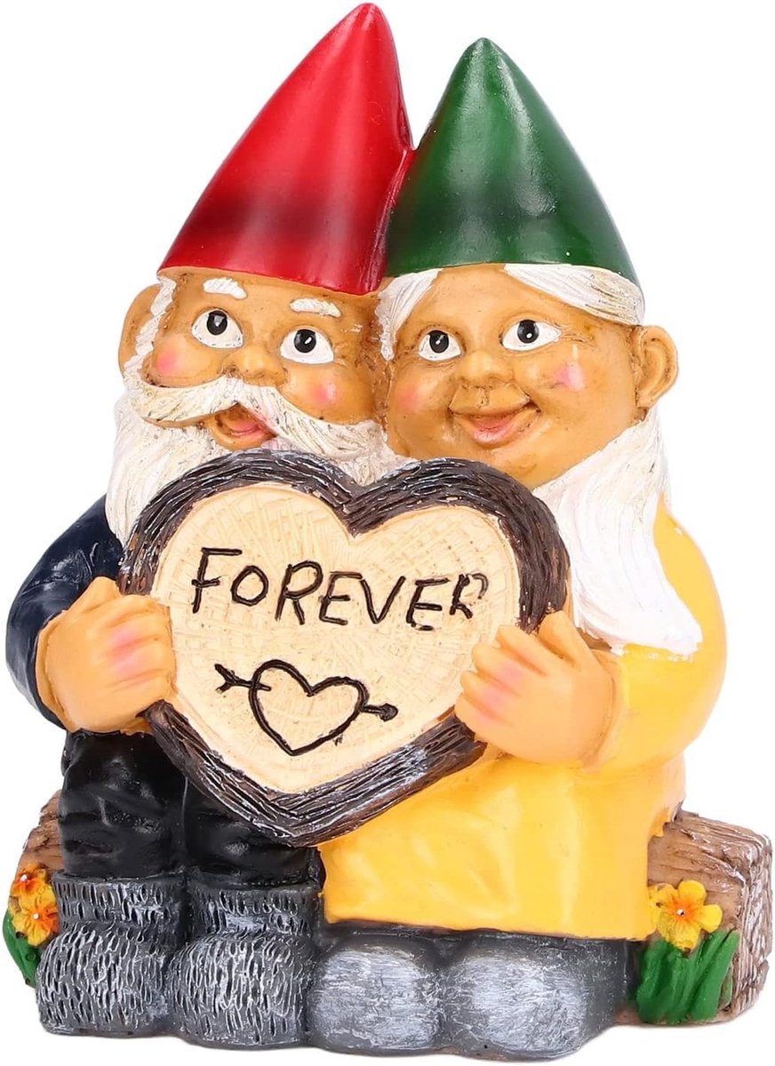 Tuinbeeld tuinier gnome stel - weerbestendig - decoratieve figuren - vrolijke sfeer voor buiten - ShopVlot