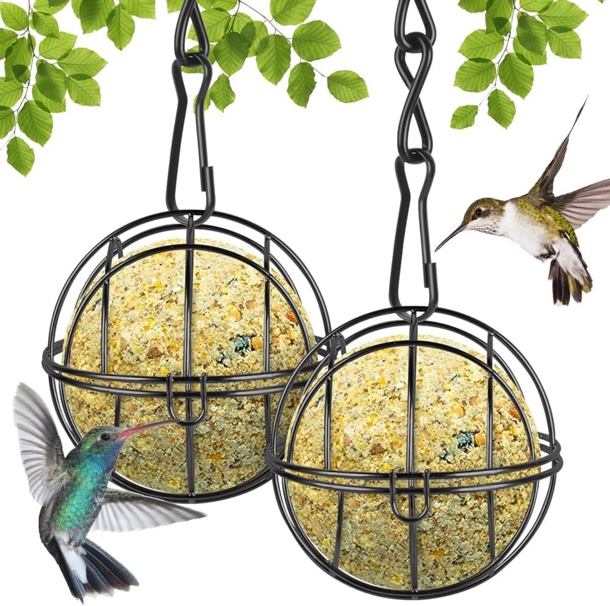 SnelShoppen - Vogelvoederbak voor Buiten, Hangende Voederstation voor Wilde Vogels, Metalen Voederdispenser met S-vormige Haken, Zwarte Bol Voederbak