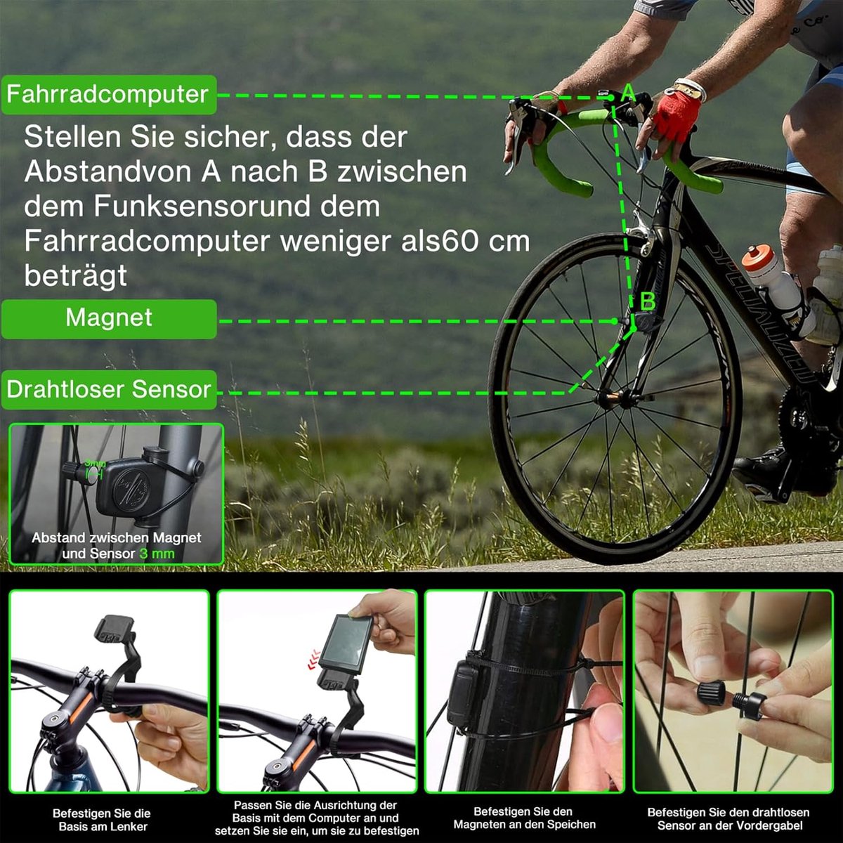 Fietskilometerteller - Fietscomputer - Draadloze fietscomputer - Waterdicht - Multifunctionele fietscomputer - USB oplaadbaar - Groot LCD-scherm - Gemakkelijk af te lezen - Geschikt voor fietsen en fitness - Zwart – foto 7