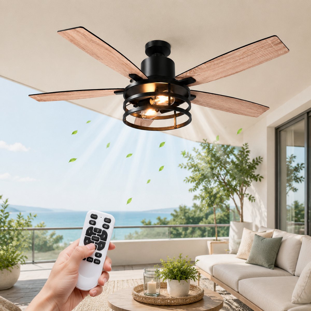 Lapamax Scandinavisch Walnoot Plafondventilator met Verlichting 132 cm – Ventilator Lamp met Afstandsbediening en Stille DC Motor – 6 Snelheden, Timer en Zomer/Winterfunctie – Voor Woonkamer, Slaapkamer,Eetkamer en Overdekt Terras