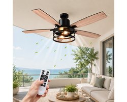 Lapamax Scandinavisch Walnoot Plafondventilator met Verlichting 132 cm – Ventilator Lamp met Afstandsbediening en Stille DC Motor – 6 Snelheden, Timer en Zomer/Winterfunctie – Voor Woonkamer, Slaapkamer,Eetkamer en Overdekt Terras