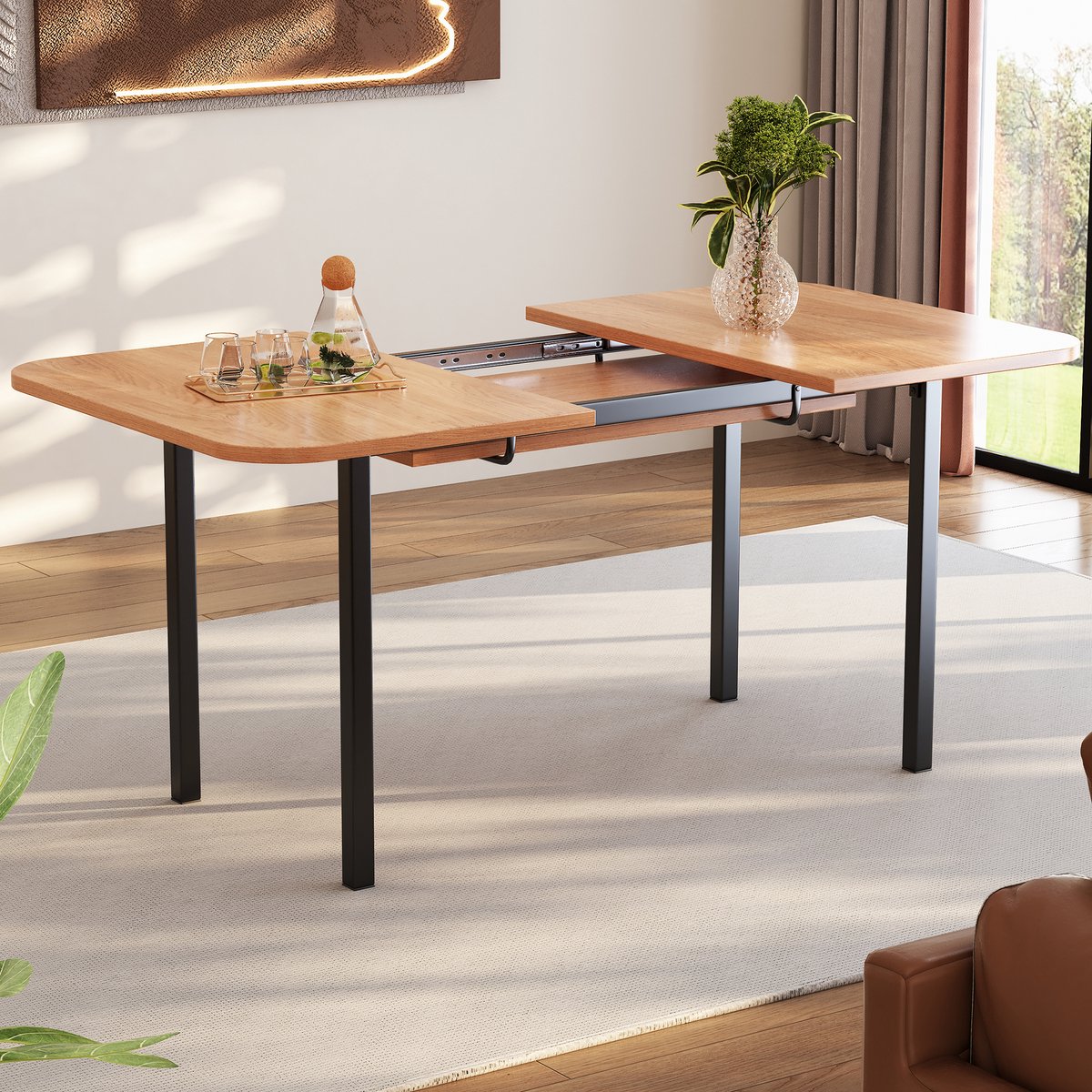 KOMHTOM - Klassieke Uitschuifbare Eettafel - Houtkleur 120 cm, Telescoop tot 160 cm - Natuurlijke Kleur Moderne Minimalistische Stijl - Zeer Stevige Legeringssteun - Geschikt voor 4-6 Personen