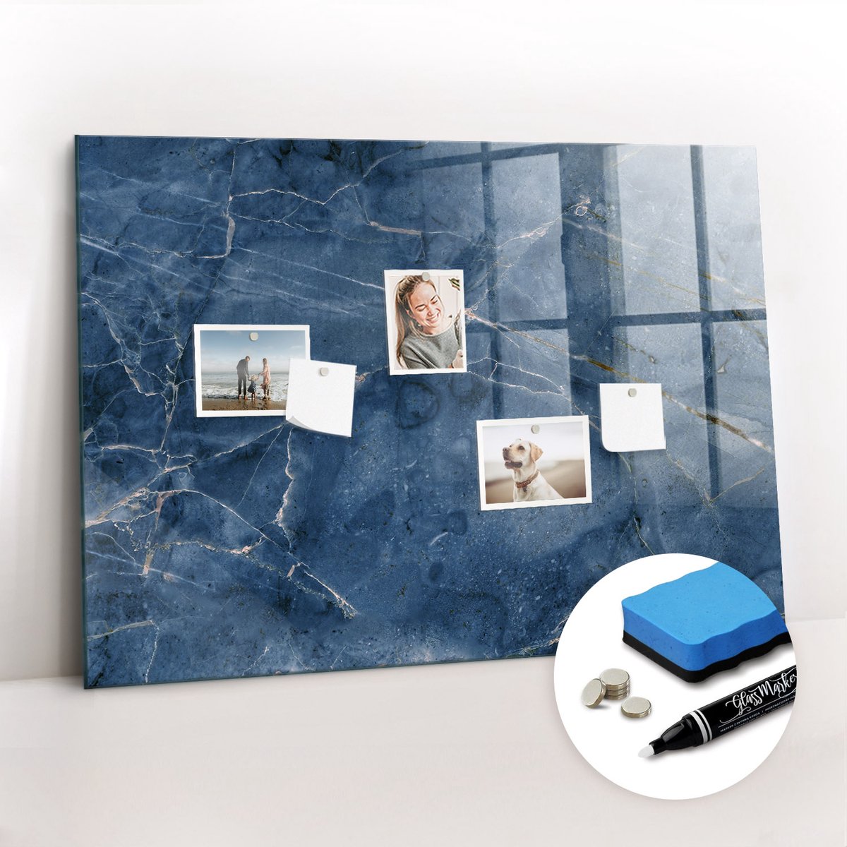 Tulup Whitebord - Elegant marmer - 100 x 70 cm - Marine Magneetbord Keuken - Gratis 5 Sterke Magneten + Whiteboard Marker & Wisser - Decoratief Magnetisch Bord - Memobord Glas - Productiviteit Tools