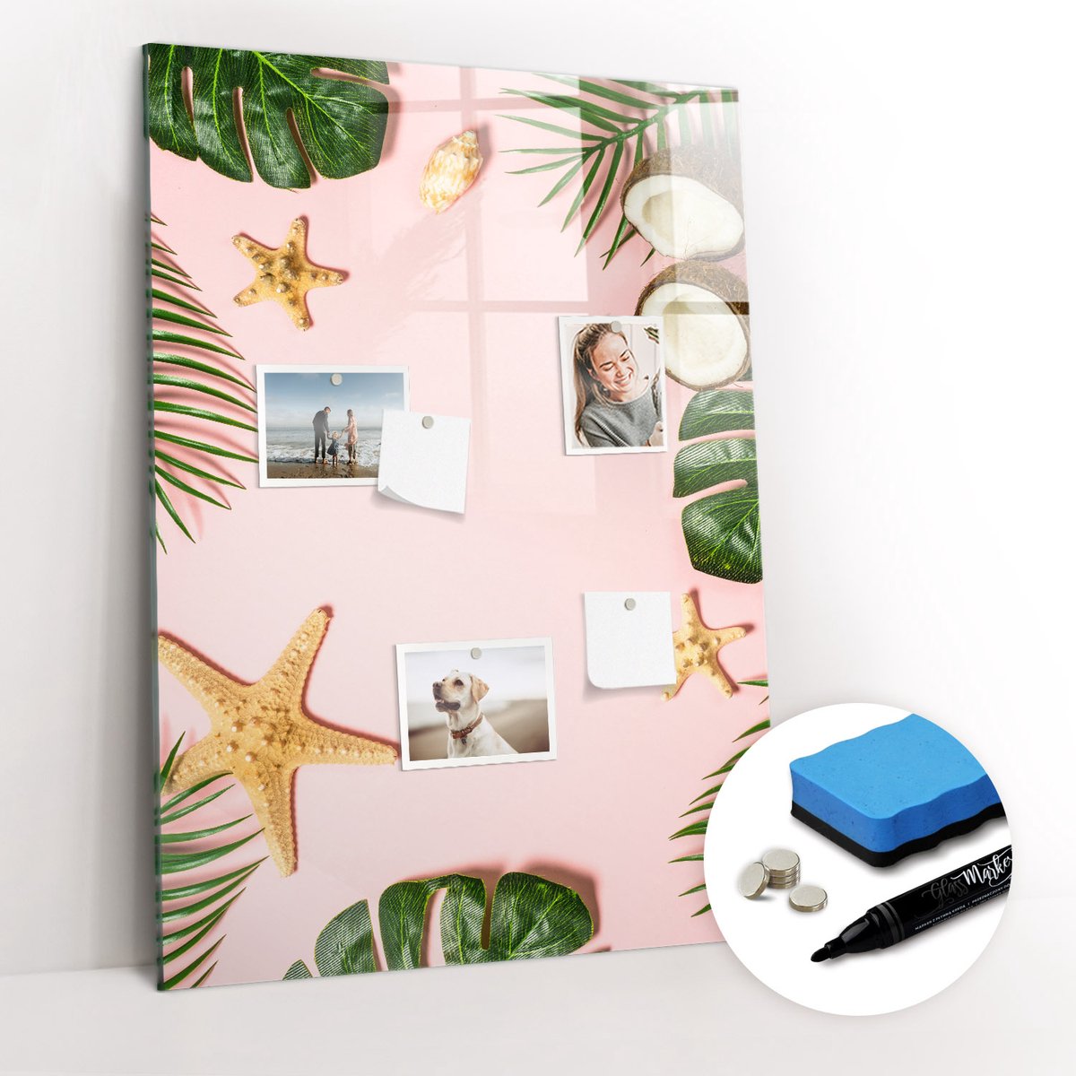 Tulup Whitebord - Zomerframe - 70 x 100 cm - Roze Memo Magneetbord - Gratis 5 Sterke Magneten + Whiteboard Marker & Wisser - Stylish Memo Board - Magneetbord Foto - Notitiebord Werkplek