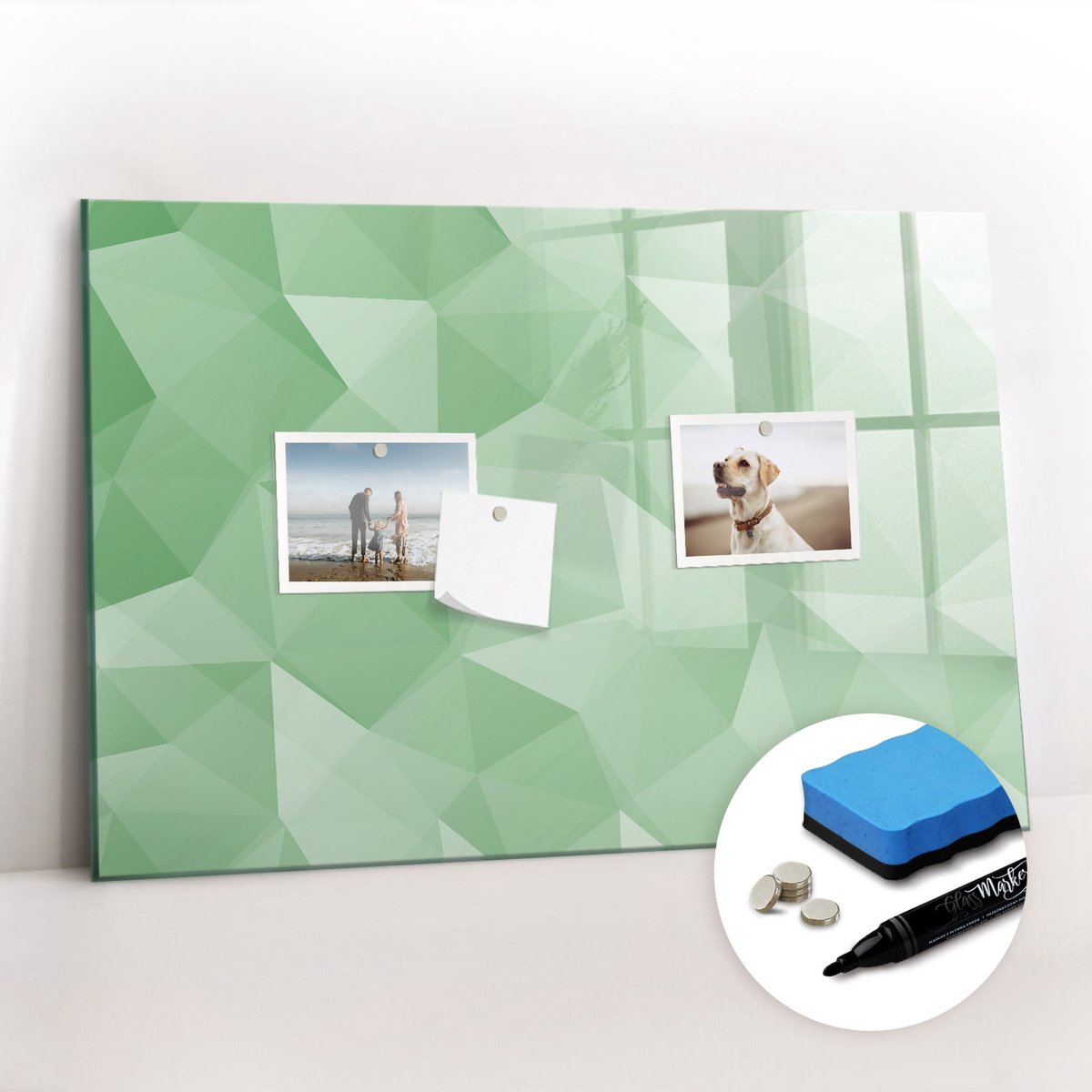 Tulup Whitebord - Kleurrijke abstracte driehoeken - 60 x 40 cm - Groente Magnetic Board - Gratis 5 Sterke Magneten + Whiteboard Marker & Wisser - Organizer Muur - Foto Magneetbord - Notitiebord Werkplek