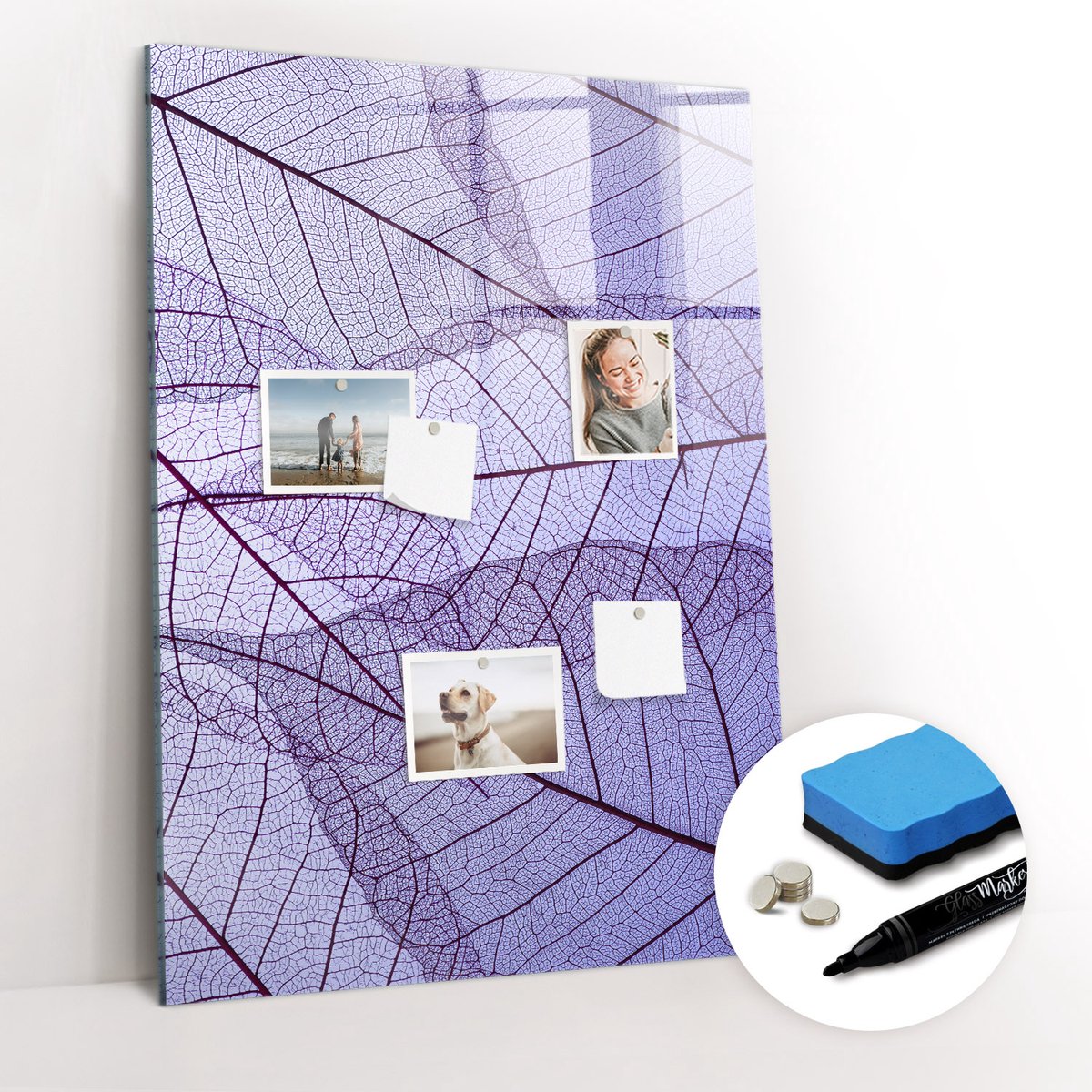 Tulup Whitebord - Bladstructuur - 70 x 100 cm - Paars Metalen magneetborden met lijst - Gratis 5 Sterke Magneten + Whiteboard Marker & Wisser - Organizer Muur - Memobord Magnetisch - Organiseer Je Bureau