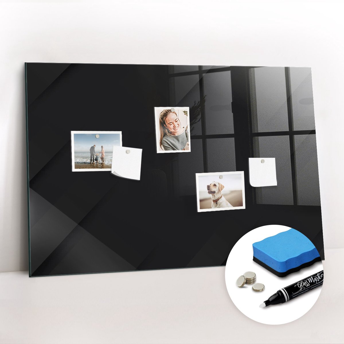 Tulup Whitebord - Donker muurpatroon - 90 x 60 cm - Zwart Magneetbord Muur - Gratis 5 Sterke Magneten + Whiteboard Marker & Wisser - Decoratief Magnetisch Bord - Magneetbord Rechthoekig - Productiviteit Tools