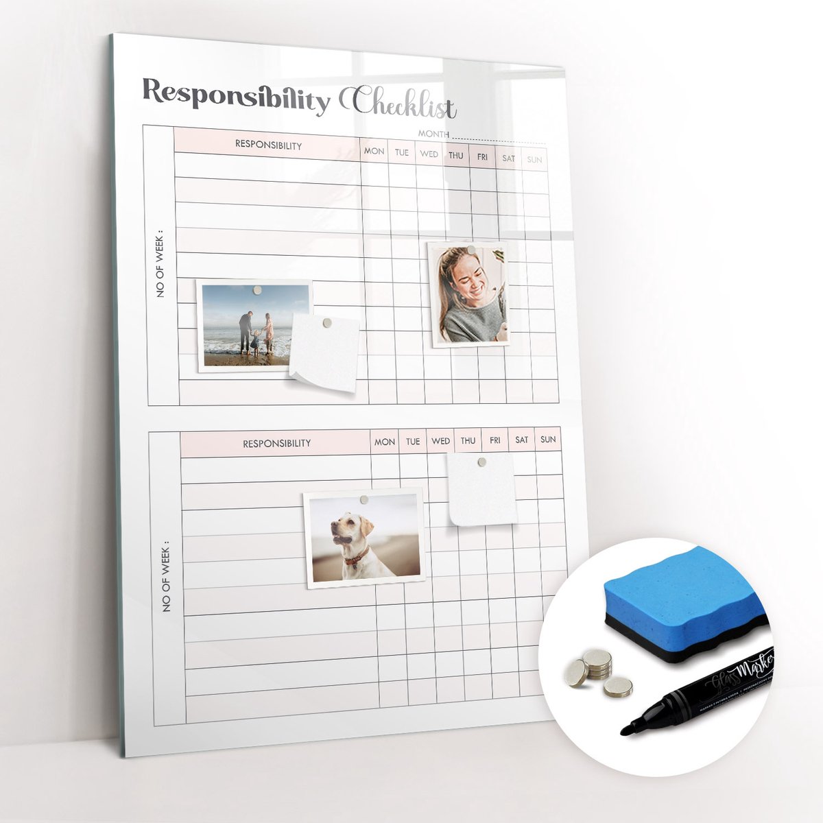 Tulup Whitebord - Checklist - 70 x 100 cm - Roze Magneetbord Muur - Gratis 5 Sterke Magneten + Whiteboard Marker & Wisser - Design Memobord - Magnetic Board - Inspiratiebord Kantoor