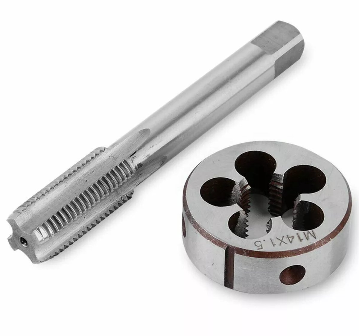 Handtapset - 2 tappen en draadtappen - M14 x 1,5 mm - Snelstaal Handtapset met rechte groef - Tap- en snijset - Voor draadsnijden