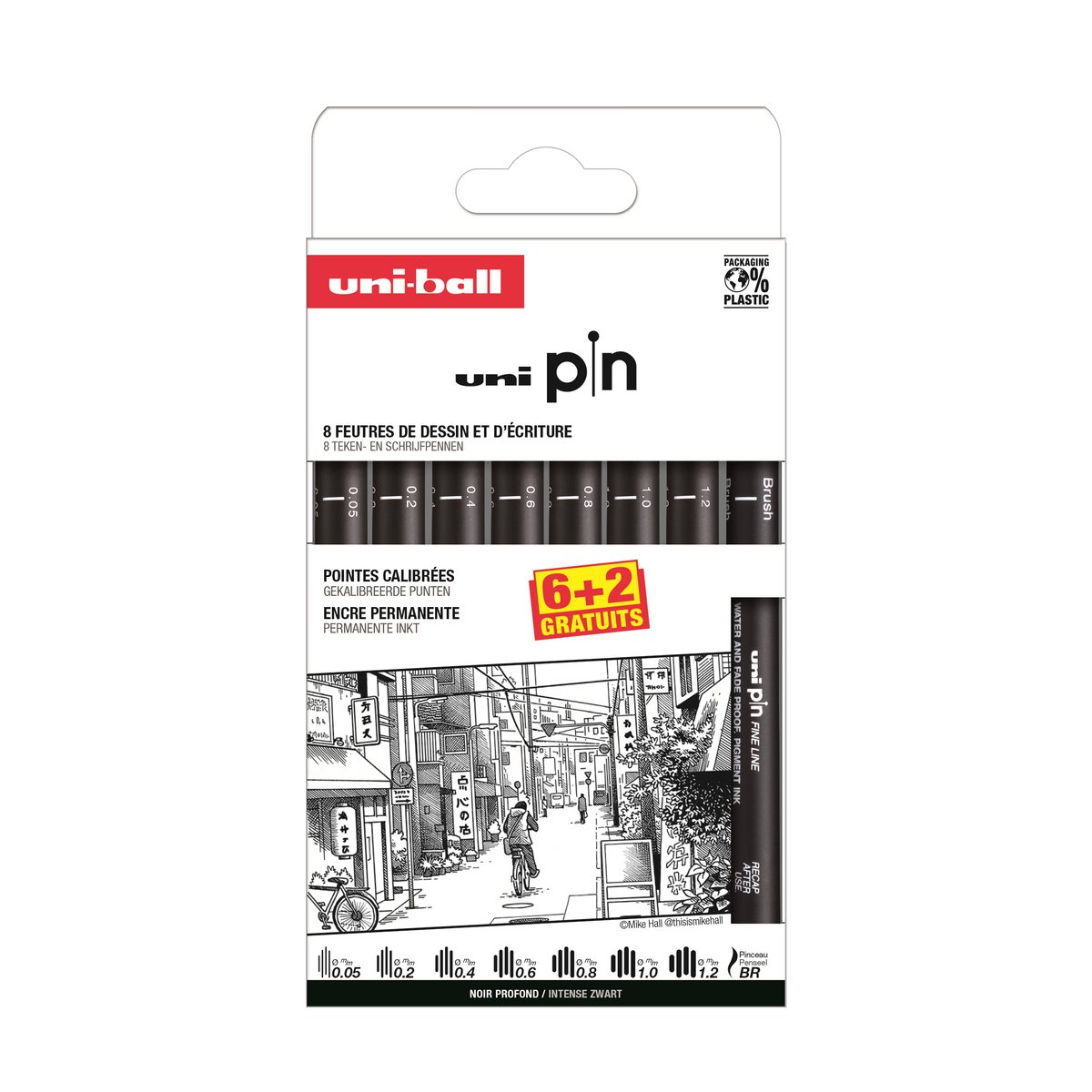Uni Pin Fineliners set 6+2 Gratis ASP024