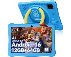 OSCAL KIDO2 Tablet - 12GB RAM - 64GB ROM - 10.1 inch - 6600mAh - Android 16 - Ouderlijk Toezicht App - Oogzorgmodus - Inclusief Beschermhoes - Blauw