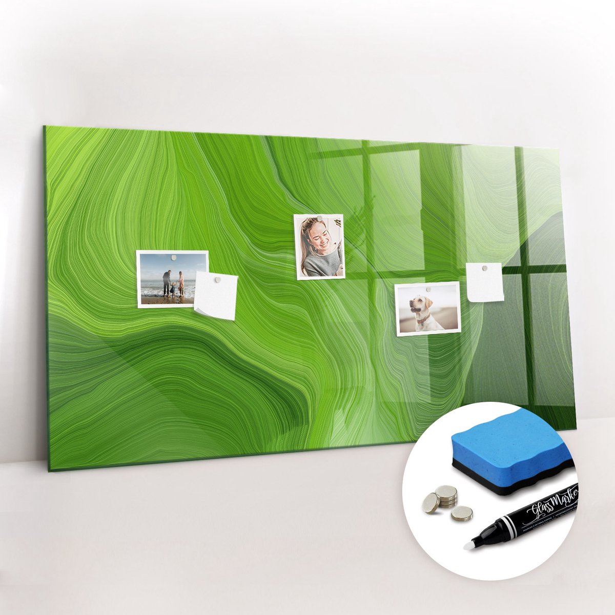 Tulup Whitebord - Moderne golven - 120 x 60 cm - Groente Memobord Glas - Gratis 5 Sterke Magneten + Whiteboard Marker & Wisser - Moderne Wanddecoratie - Magnetisch Memobord - Planning Muur