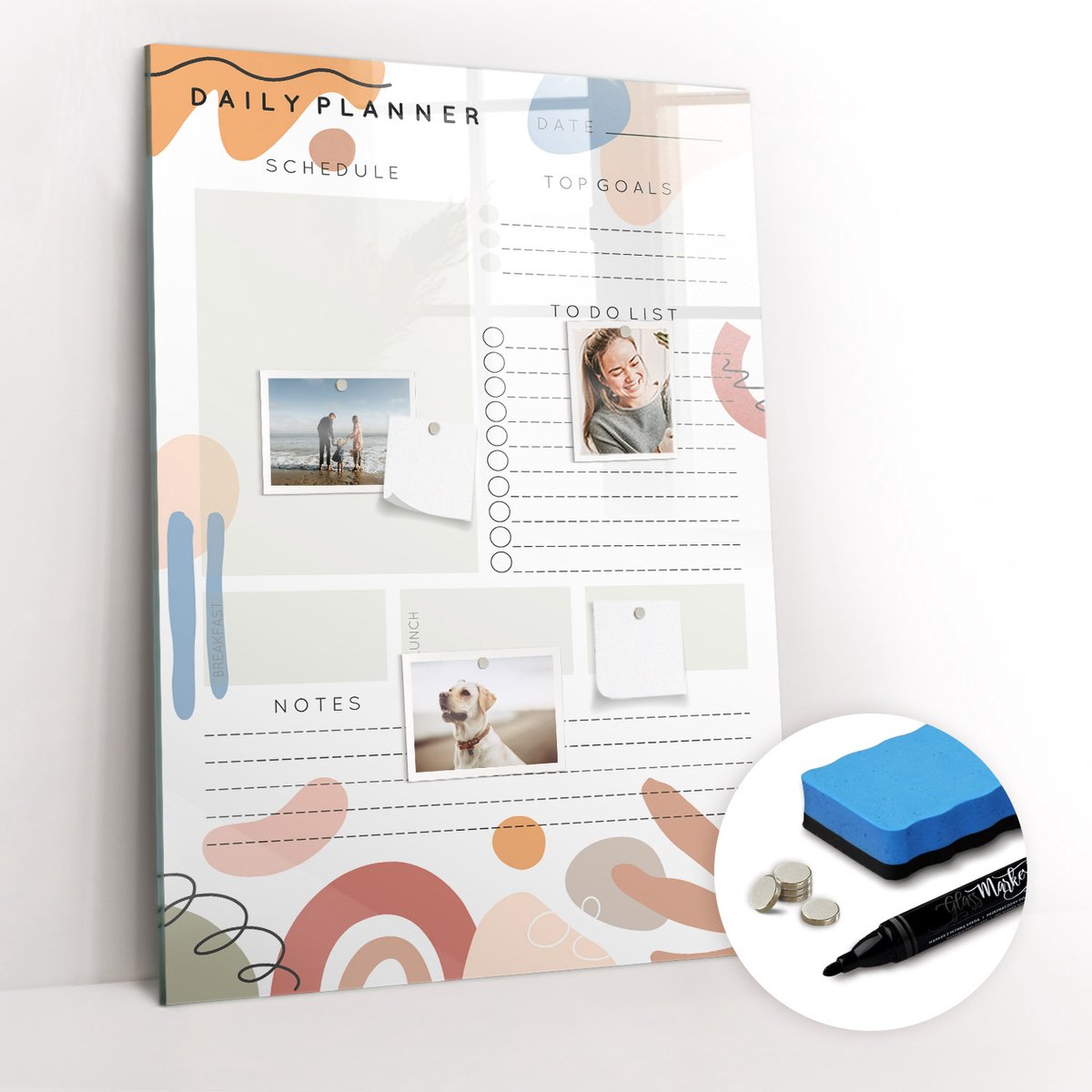 Tulup Whitebord - Dagplanner - 70 x 100 cm - Veelkleurig Memo Magneetbord - Gratis 5 Sterke Magneten + Whiteboard Marker & Wisser - Design Memobord - Memobord Magnetisch - Productiviteit Tools