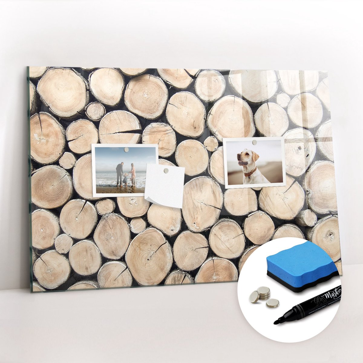 Tulup Whitebord - Boomstronken afzagen - 60 x 40 cm - Bruin Magneetbord Muur - Gratis 5 Sterke Magneten + Whiteboard Marker & Wisser - Scandinavisch Design Bord - Memobord Keuken - Organiseer Je Bureau