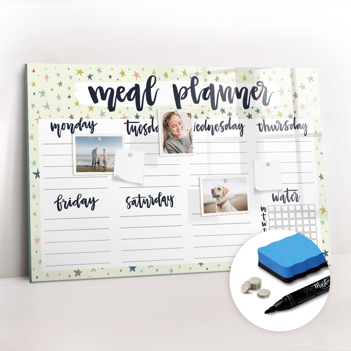 Tulup Whitebord - Sterrenmenu - 90 x 60 cm - Veelkleurig Memo Magneetbord - Gratis 5 Sterke Magneten + Whiteboard Marker & Wisser - Scandinavisch Design Bord - Magneetbord Muur - Planning Muur