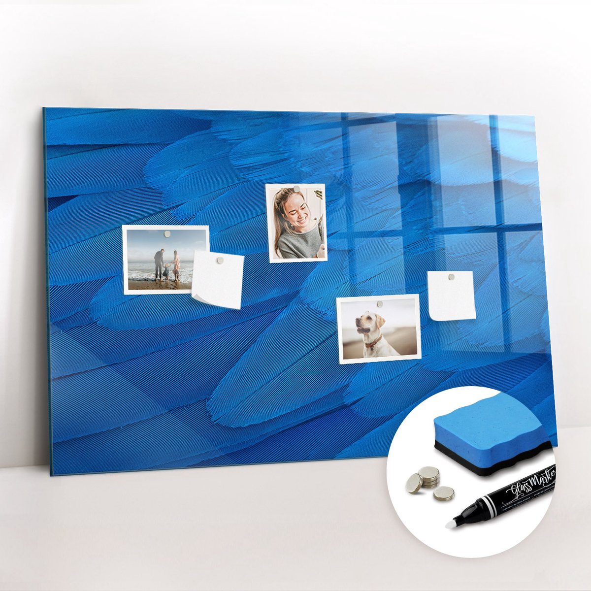 Tulup Whitebord - Vogelveer - 90 x 60 cm - Blauw Magnetisch Bord - Gratis 5 Sterke Magneten + Whiteboard Marker & Wisser - Wanddecoratie Kantoor - Magnetisch Bord - Inspiratiebord Kantoor