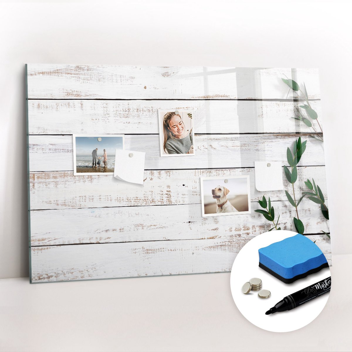 Tulup Whitebord - Rustieke houten planken - 90 x 60 cm - Wit Memobord Keuken - Gratis 5 Sterke Magneten + Whiteboard Marker & Wisser - Industrieel Wandbord - Magneetbord Design - Productiviteit Tools