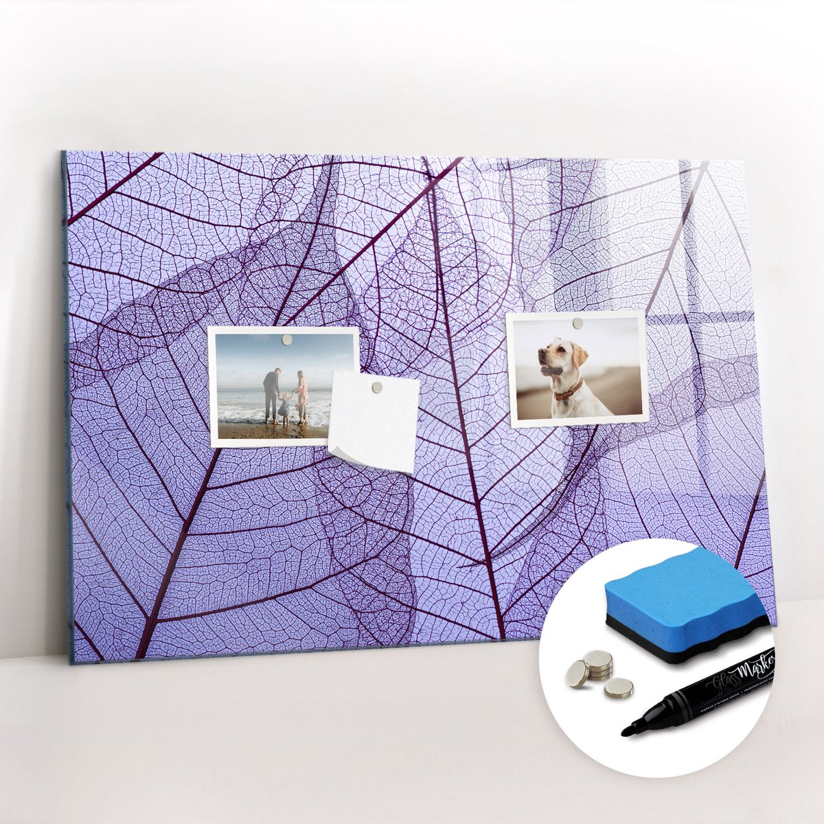 Tulup Whitebord - Bladeren van de natuur - 60 x 40 cm - Paars Memo Magneetbord - Gratis 5 Sterke Magneten + Whiteboard Marker & Wisser - Decoratief Magnetisch Bord - Memo Magneetbord - Ideeënbord Thuiswerkplek