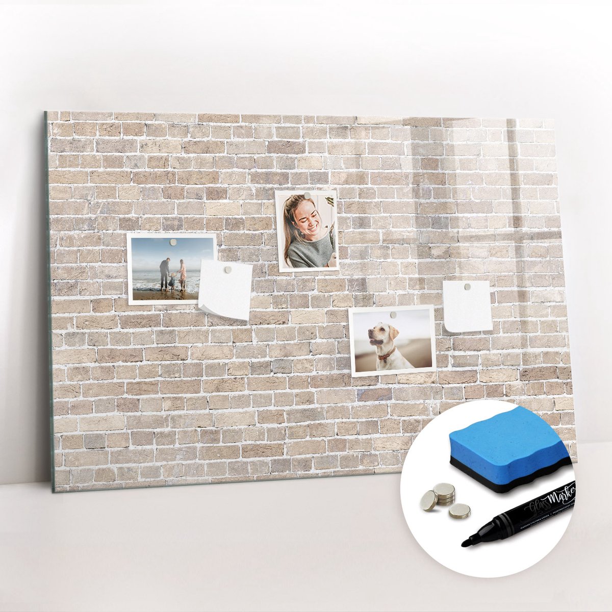 Tulup Whitebord - Bakstenen muur - 90 x 60 cm - Grijs Magneetbord Foto - Gratis 5 Sterke Magneten + Whiteboard Marker & Wisser - Organizer Muur - Magnetic Board - Planning Muur
