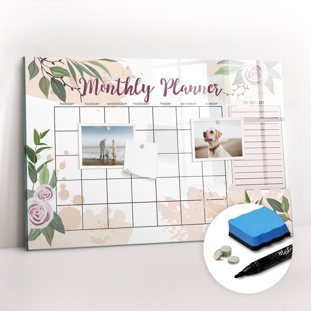 Tulup Whitebord - Rozenplanner - 60 x 40 cm - Veelkleurig Magnet Board - Gratis 5 Sterke Magneten + Whiteboard Marker & Wisser - Interieur Accessoires Kantoor - Memo Magneetbord - Inspiratiebord Kantoor