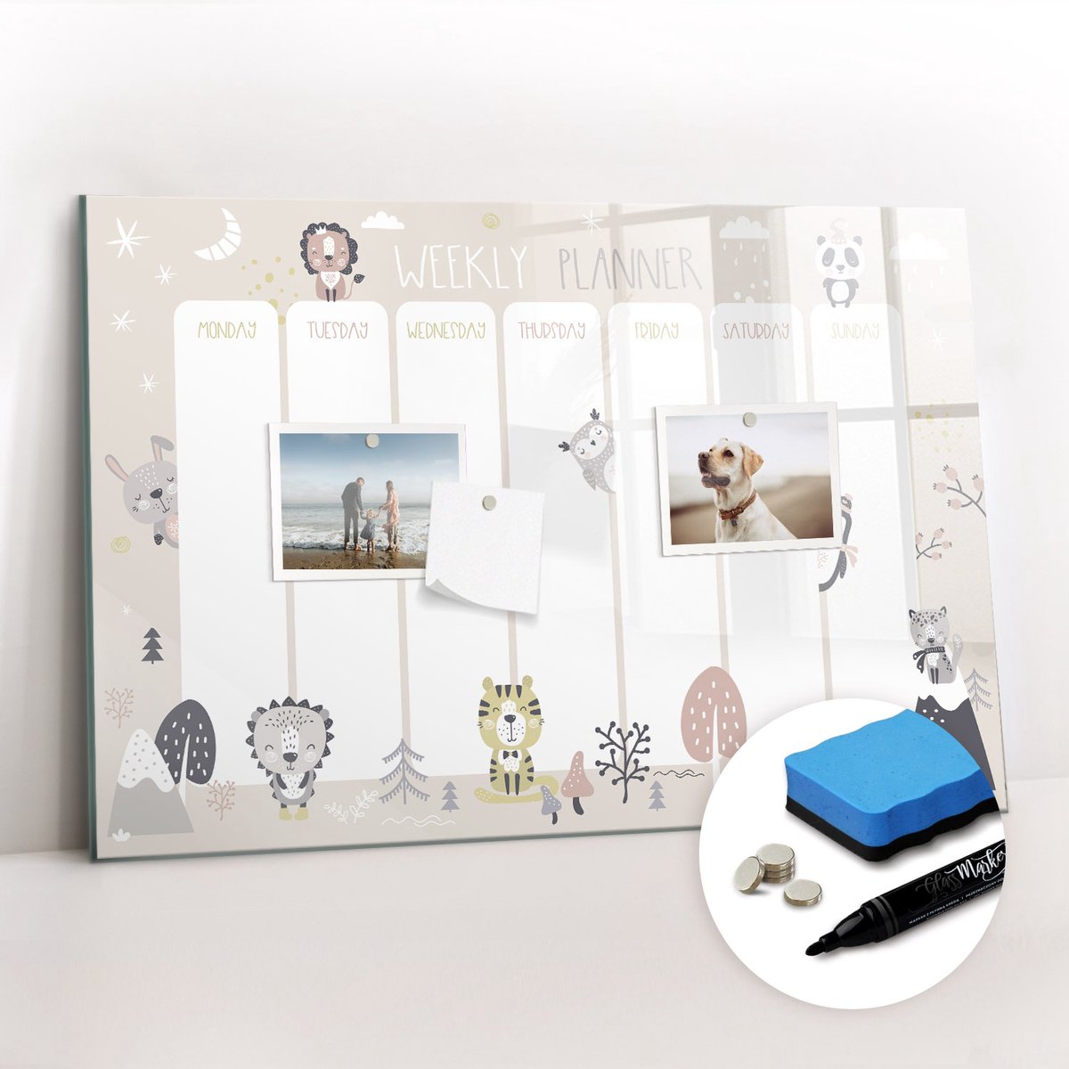Tulup Whitebord - Weekplan voor school - 60 x 40 cm - Veelkleurig Magneetbord Design - Gratis 5 Sterke Magneten + Whiteboard Marker & Wisser - Design Memobord - Magnetic Board - Inspiratiebord Kantoor